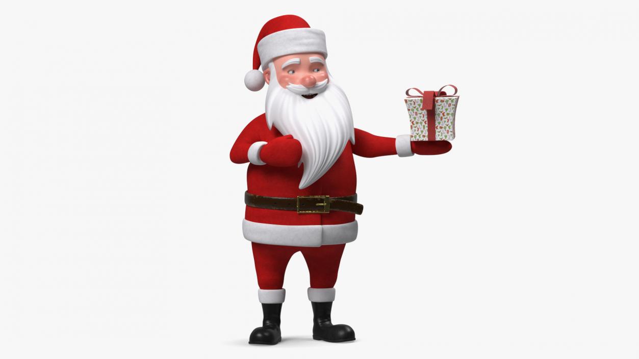 Smiling Santa Claus Cartoon Character with Gift 3D