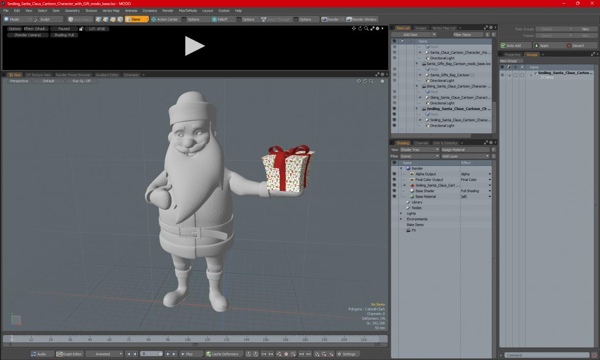 Smiling Santa Claus Cartoon Character with Gift 3D