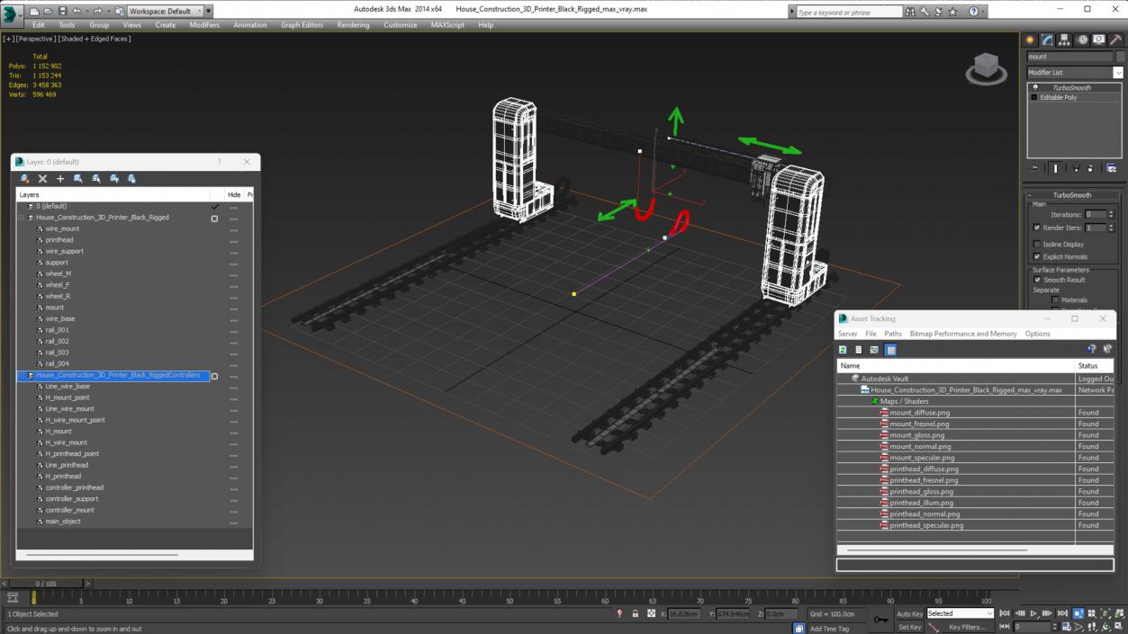 House Construction 3D Printer Black Rigged 3D