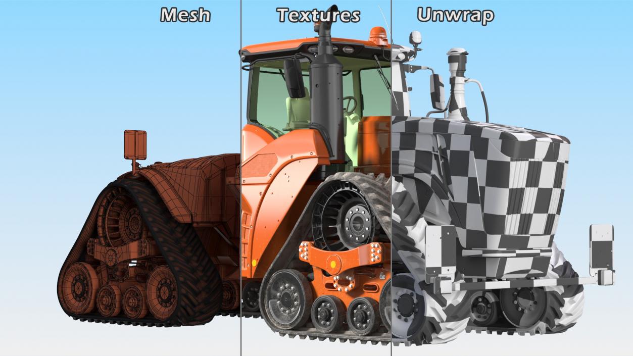 3D Four Track Tractor Dirty Rigged