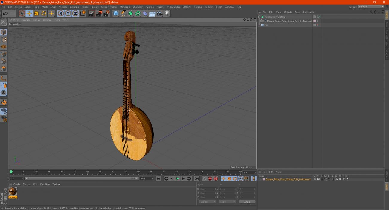 Domra Prima Four String Folk Instrument 3D model