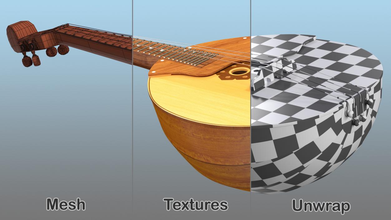 Domra Prima Four String Folk Instrument 3D model