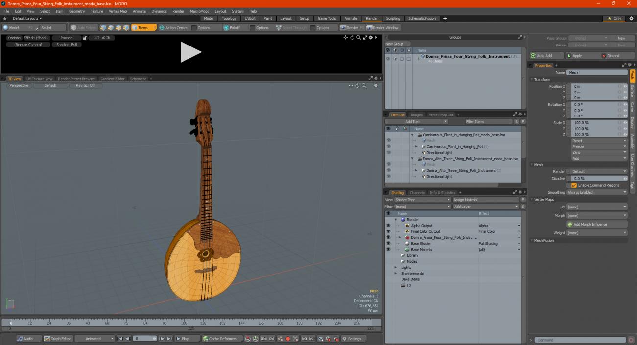 Domra Prima Four String Folk Instrument 3D model