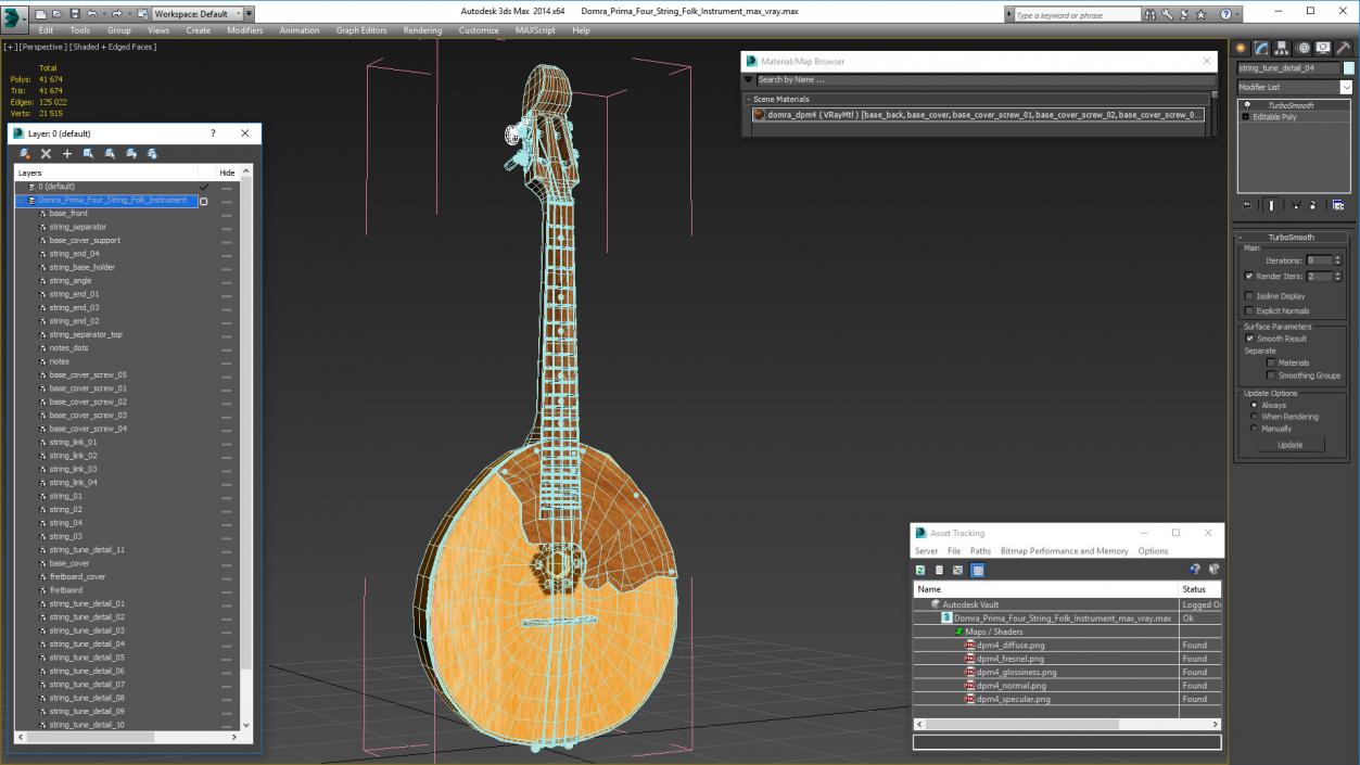 Domra Prima Four String Folk Instrument 3D model