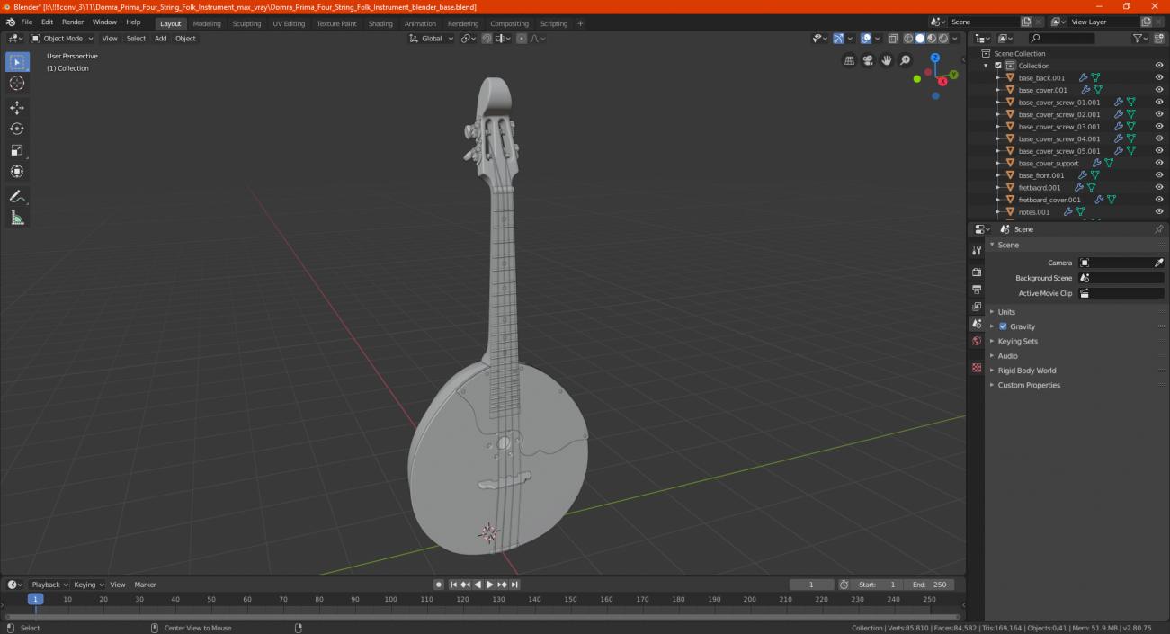 Domra Prima Four String Folk Instrument 3D model