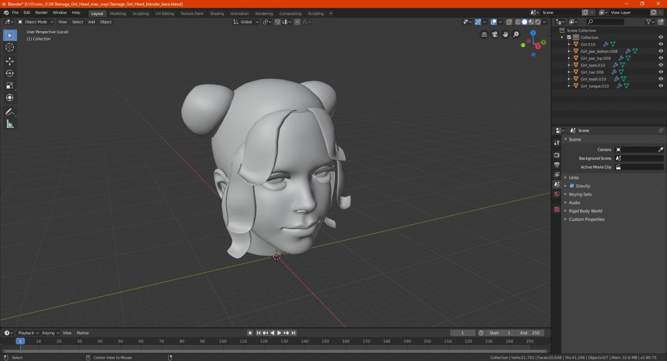 Teenage Girl Head 3D