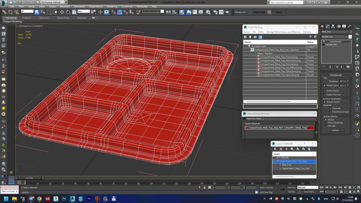 3D model Compartment Meal Tray Red