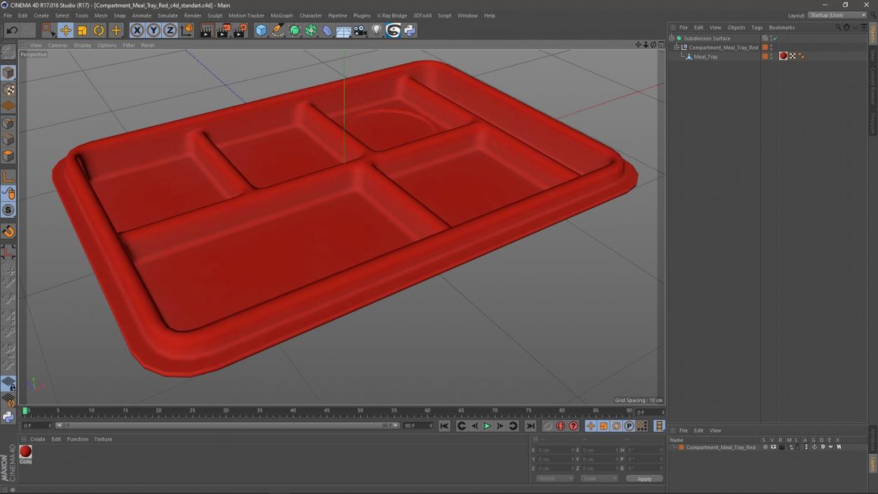 3D model Compartment Meal Tray Red