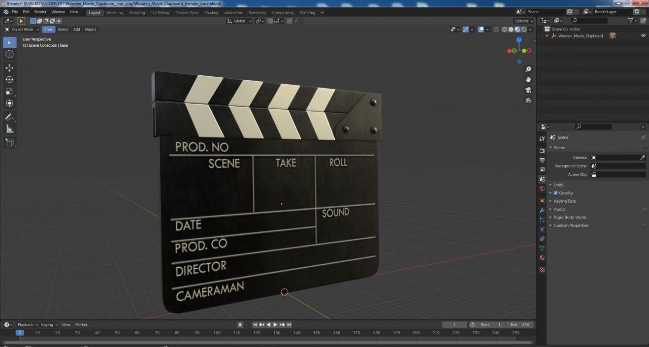 Wooden Movie Clapboard 3D