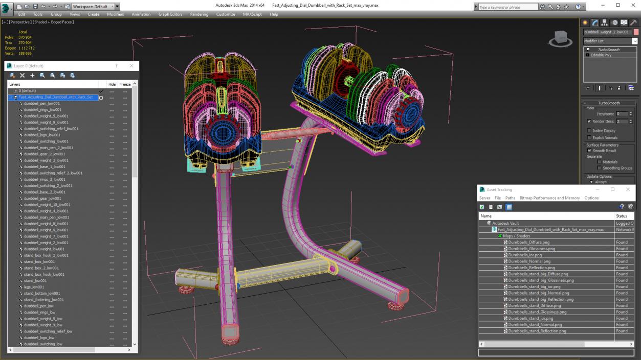 Fast Adjusting Dial Dumbbell with Rack Set 3D