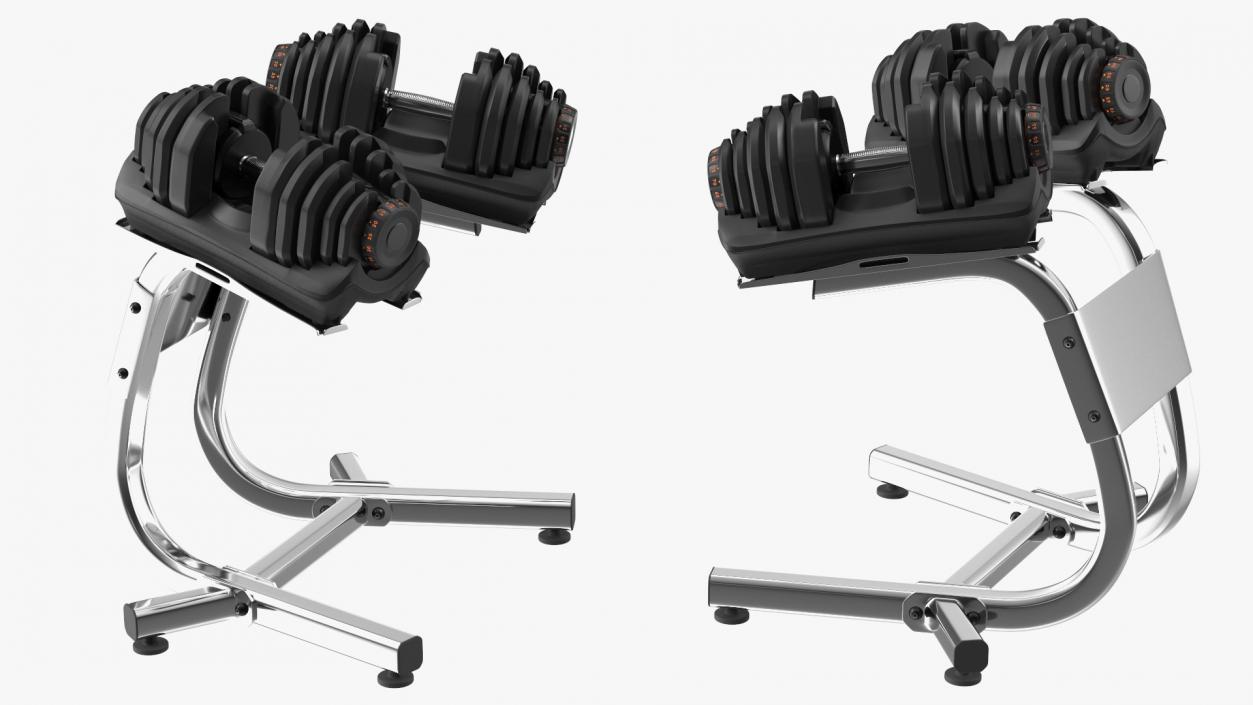 Fast Adjusting Dial Dumbbell with Rack Set 3D