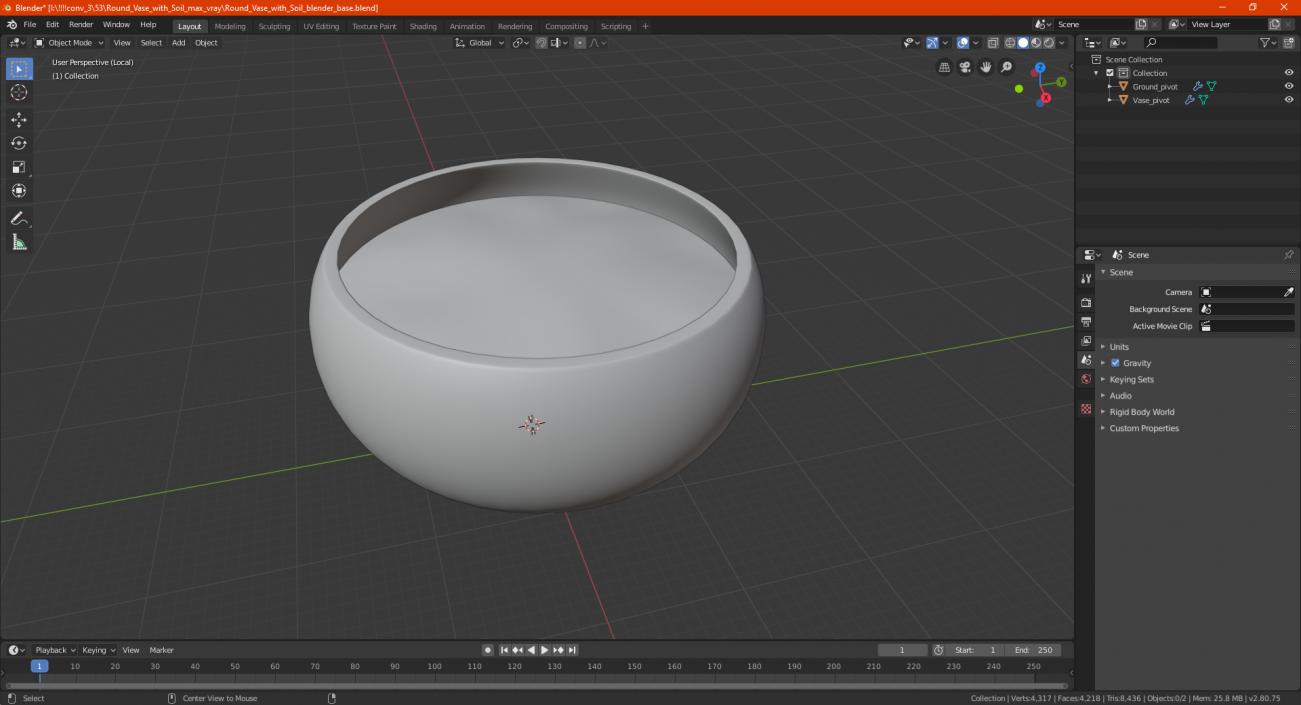 3D model Round Vase with Soil