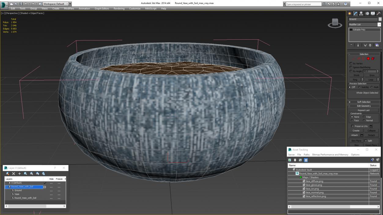 3D model Round Vase with Soil