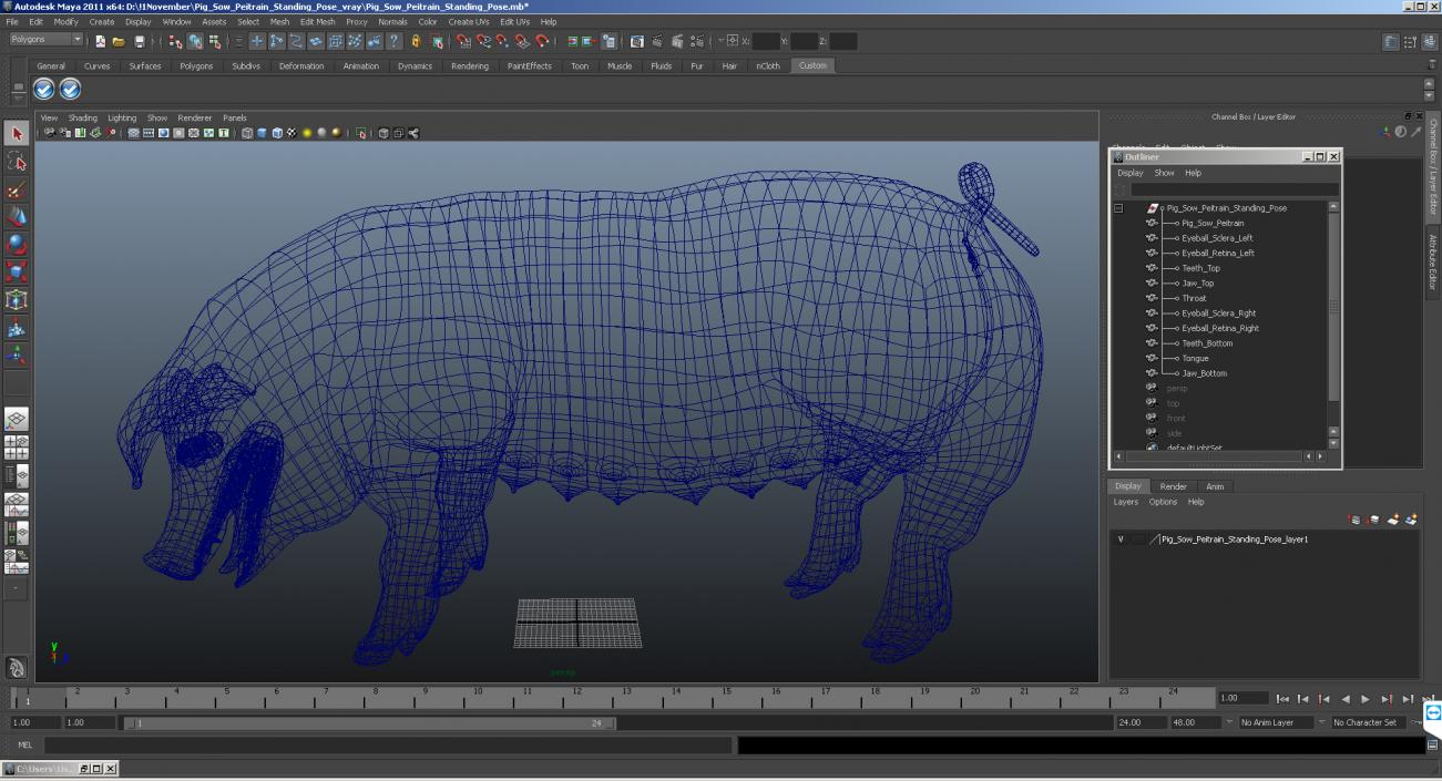 3D model Pig Sow Landrace Standing Pose