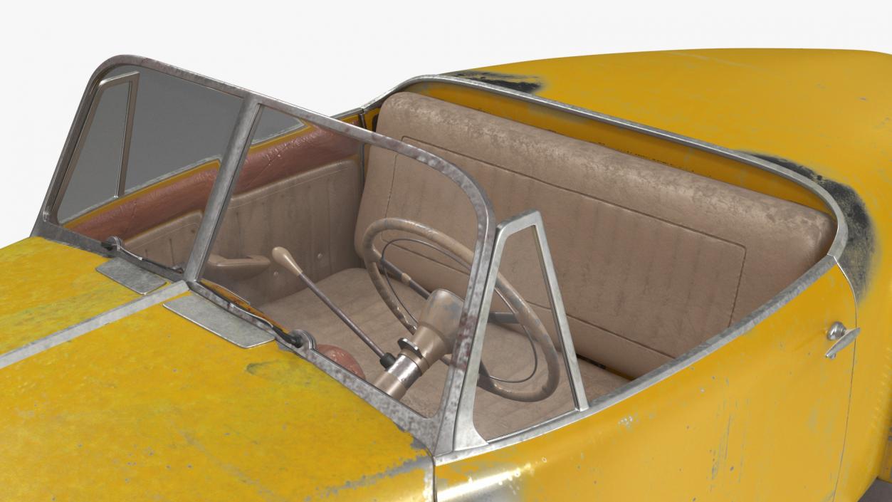 Old Hover Retro Car Yellow Rigged for Cinema 4D 3D