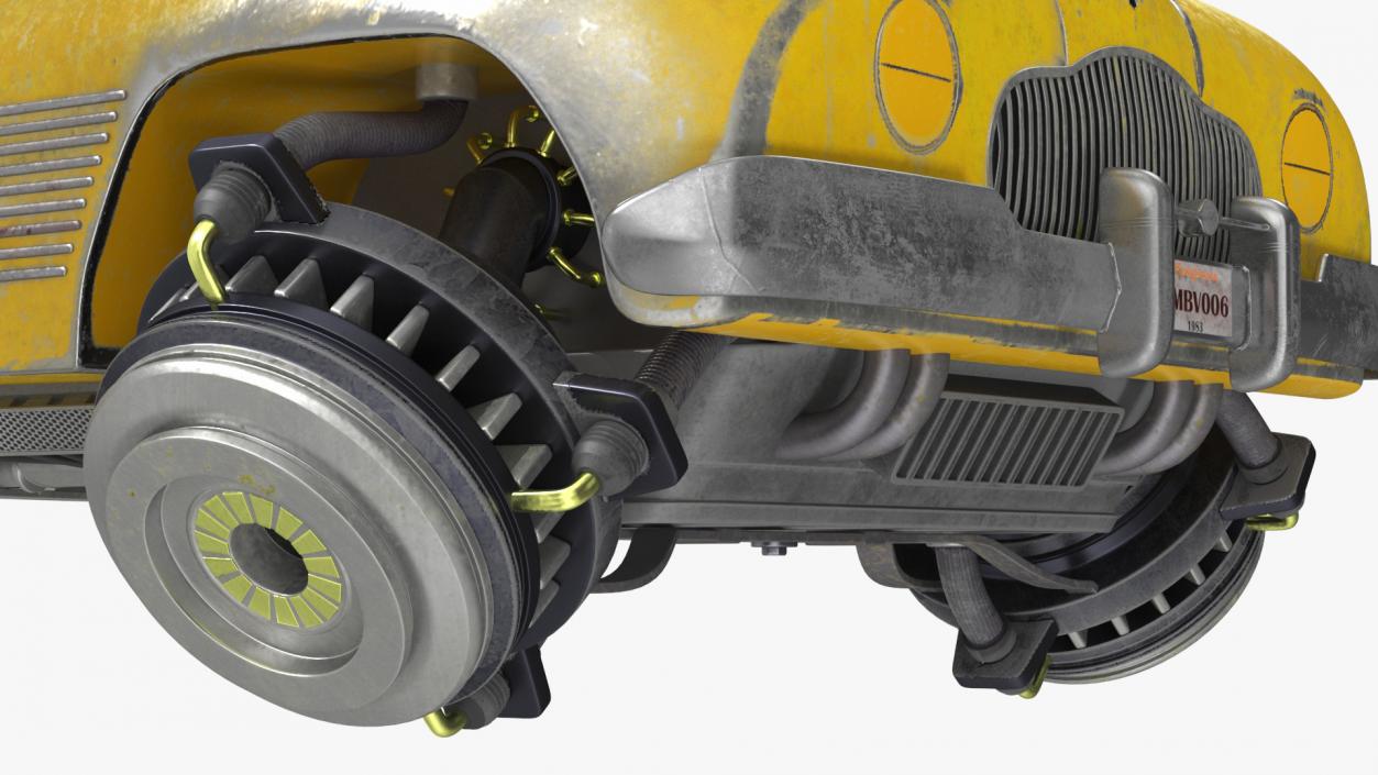 Old Hover Retro Car Yellow Rigged for Cinema 4D 3D