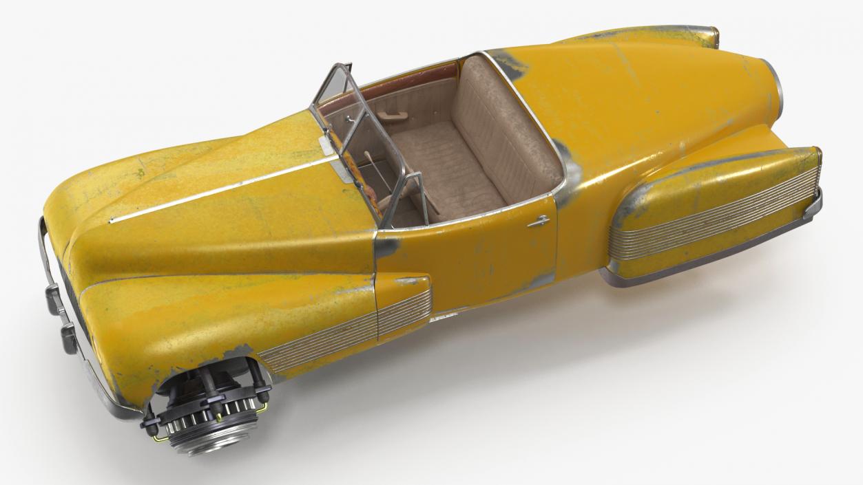 Old Hover Retro Car Yellow Rigged for Cinema 4D 3D