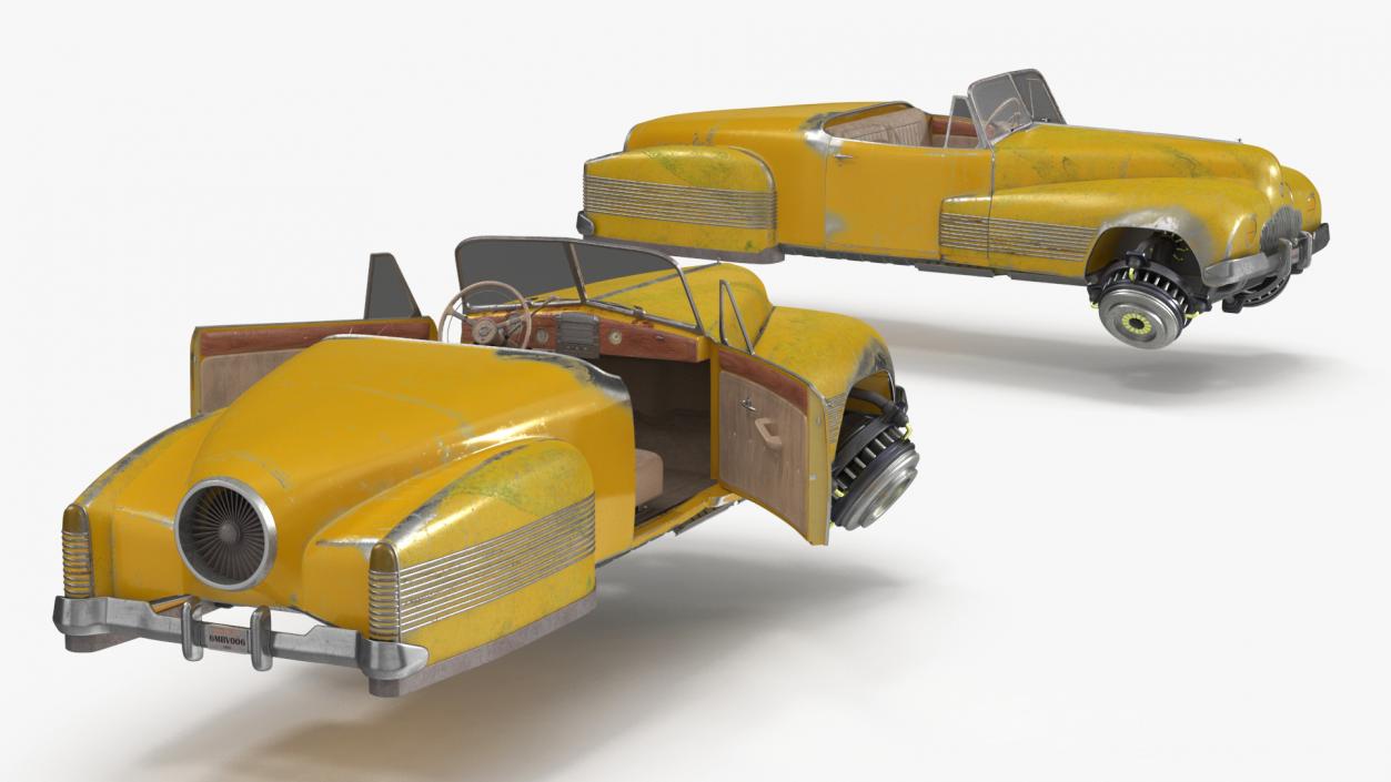 Old Hover Retro Car Yellow Rigged for Cinema 4D 3D