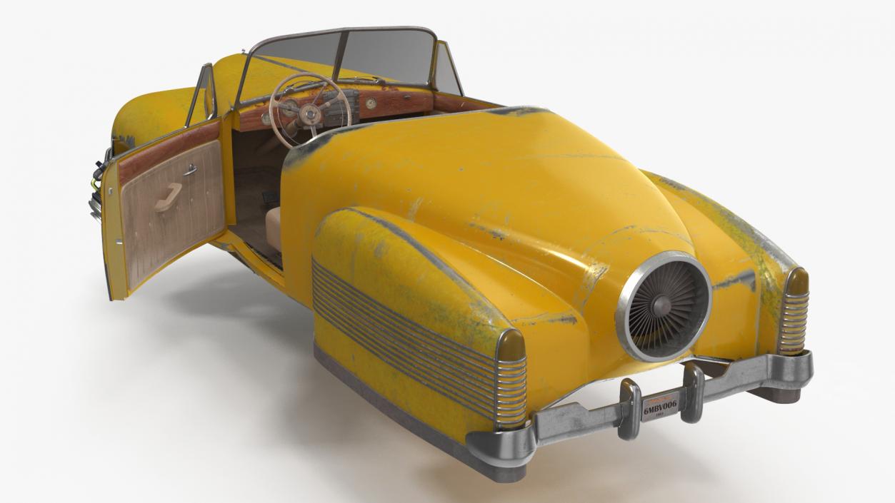 Old Hover Retro Car Yellow Rigged for Cinema 4D 3D