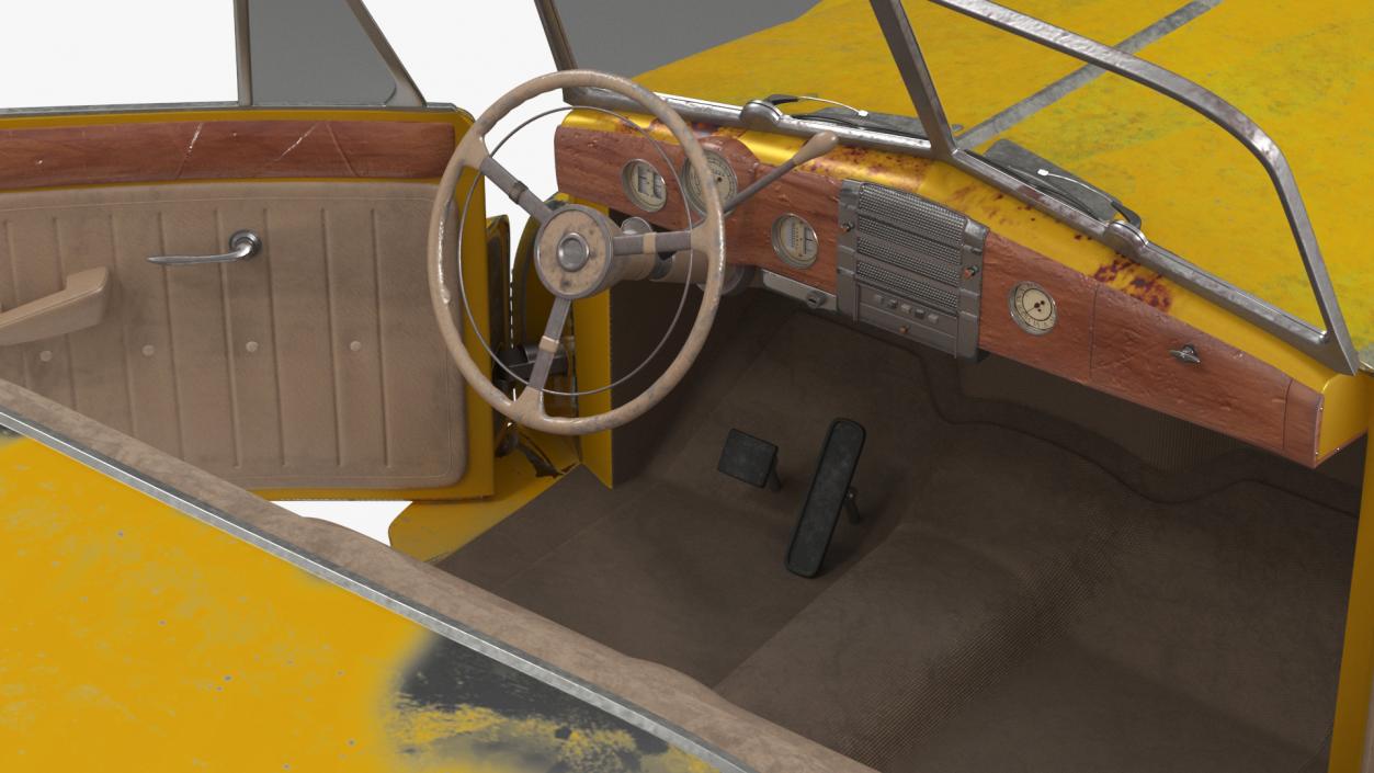 Old Hover Retro Car Yellow Rigged for Cinema 4D 3D