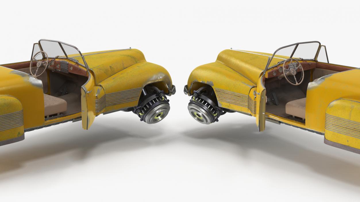 Old Hover Retro Car Yellow Rigged for Cinema 4D 3D