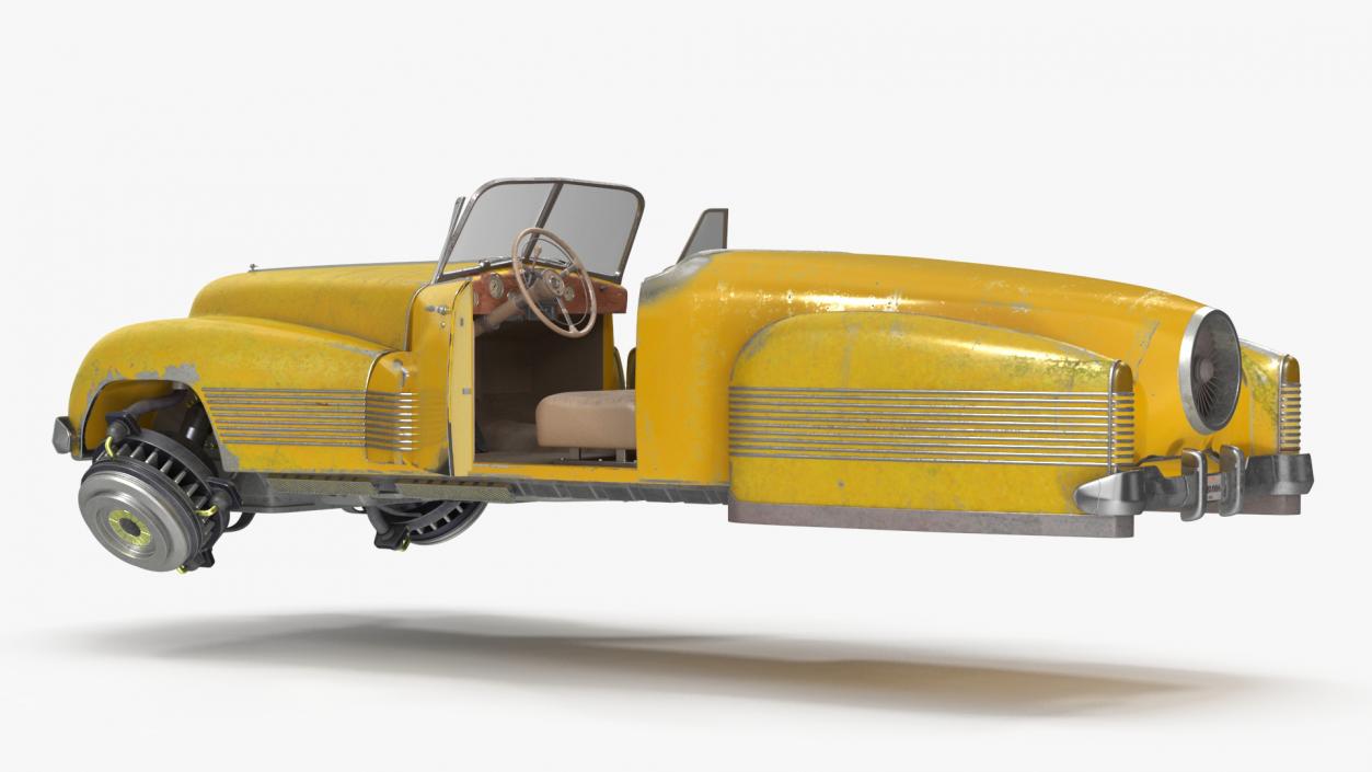 Old Hover Retro Car Yellow Rigged for Cinema 4D 3D