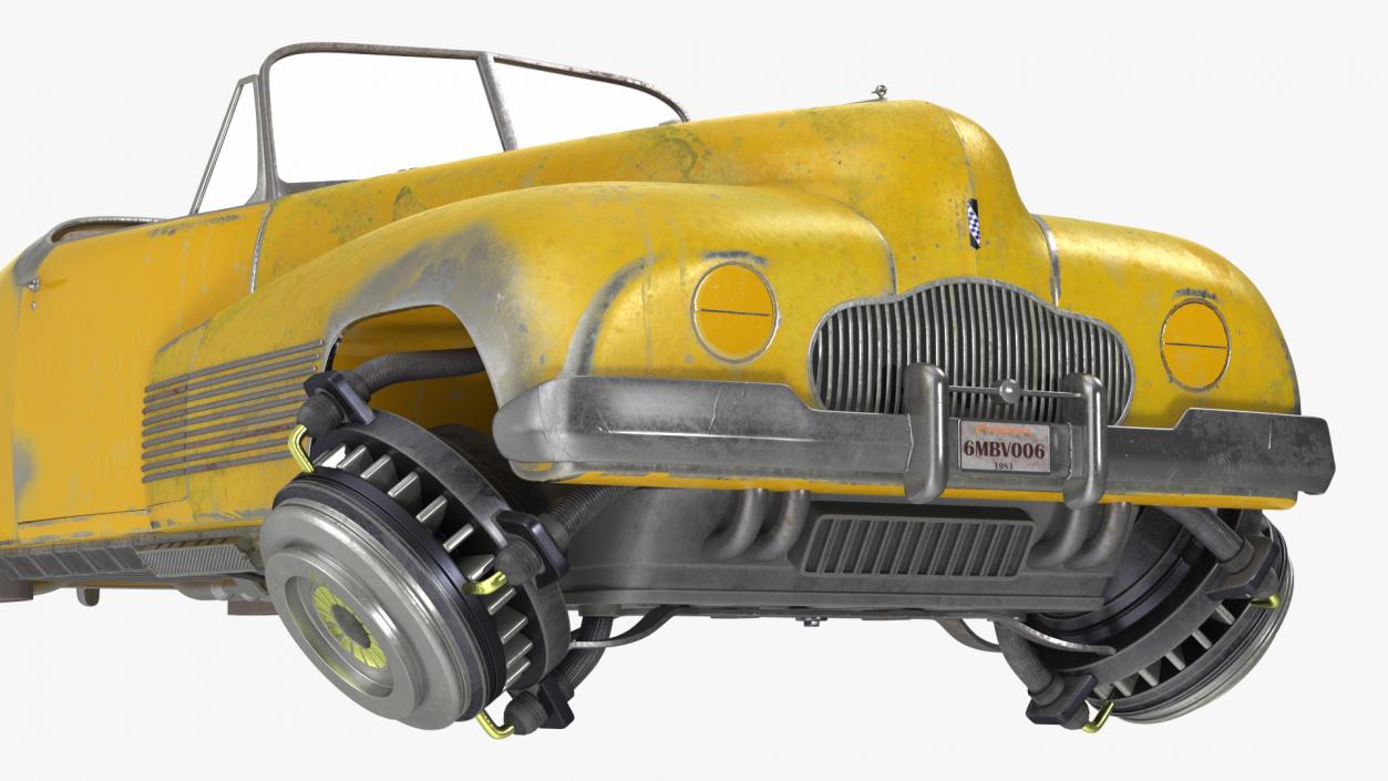 Old Hover Retro Car Yellow Rigged for Cinema 4D 3D