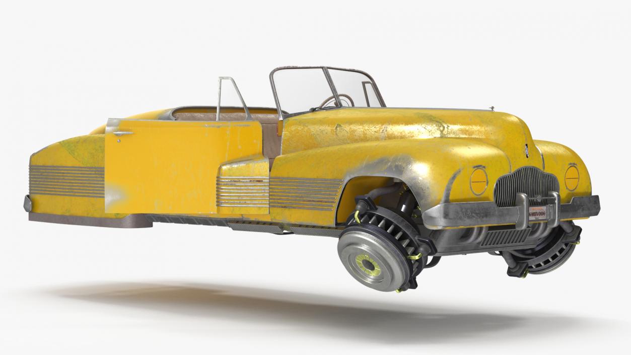 Old Hover Retro Car Yellow Rigged for Cinema 4D 3D