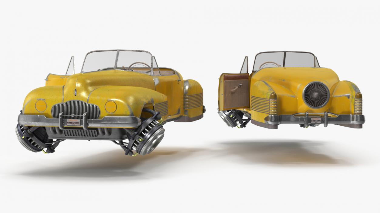 Old Hover Retro Car Yellow Rigged for Cinema 4D 3D