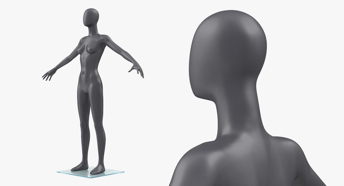 3D Female Dark Grey Mannequin Rigged model