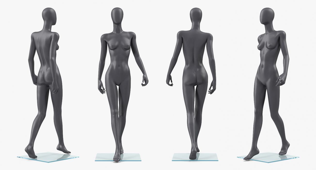 3D Female Dark Grey Mannequin Rigged model