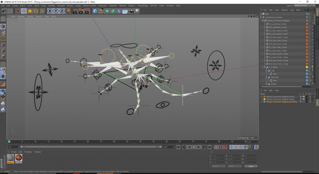 Flying Cockroach Rigged for Cinema 4D 3D