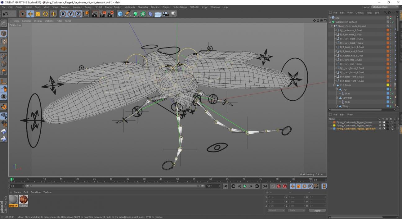 Flying Cockroach Rigged for Cinema 4D 3D