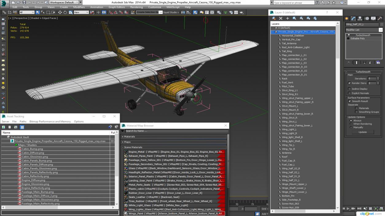 Private Single Engine Propeller Aircraft Cessna 150 Rigged for Cinema 4D 3D