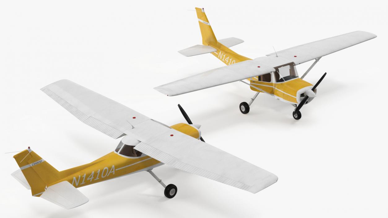 Private Single Engine Propeller Aircraft Cessna 150 Rigged for Cinema 4D 3D