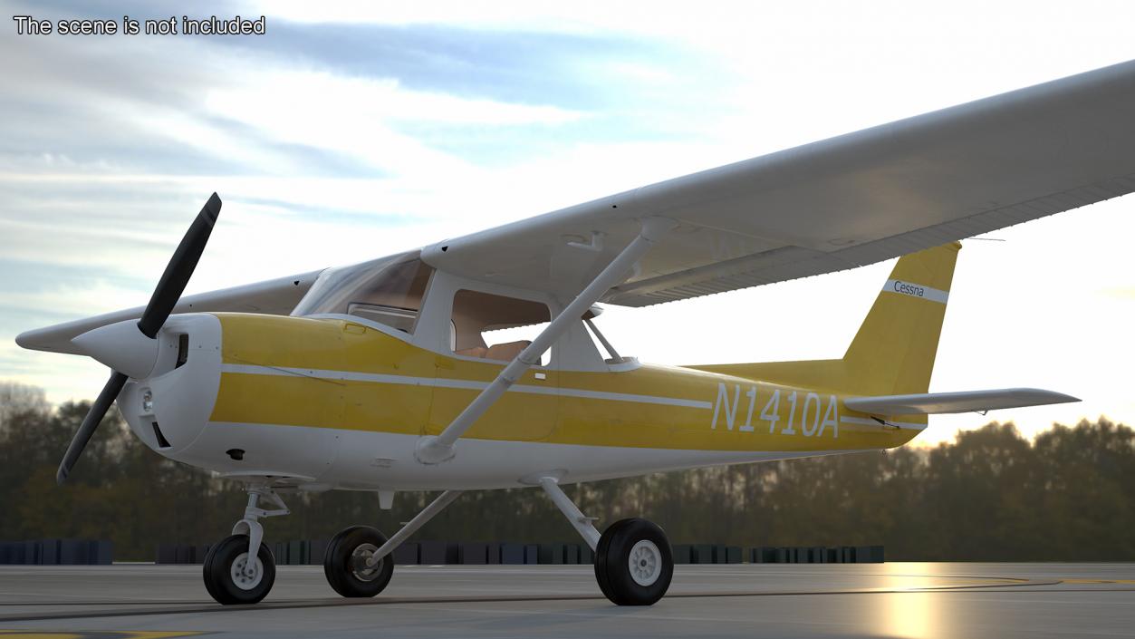 Private Single Engine Propeller Aircraft Cessna 150 Rigged for Cinema 4D 3D