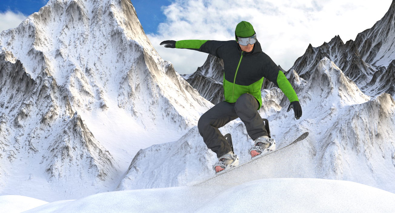 Snowboarder Jump Flight Stunt 3D model