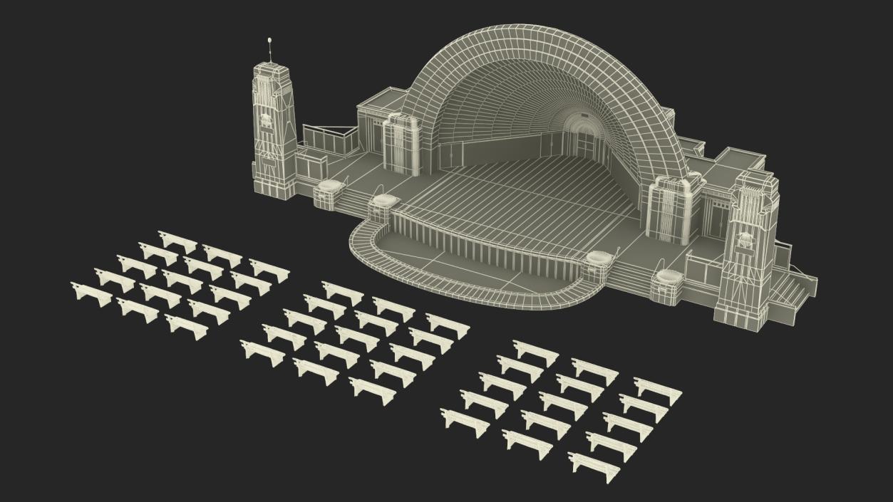 Open Air Amphitheater Structure with Seats 3D