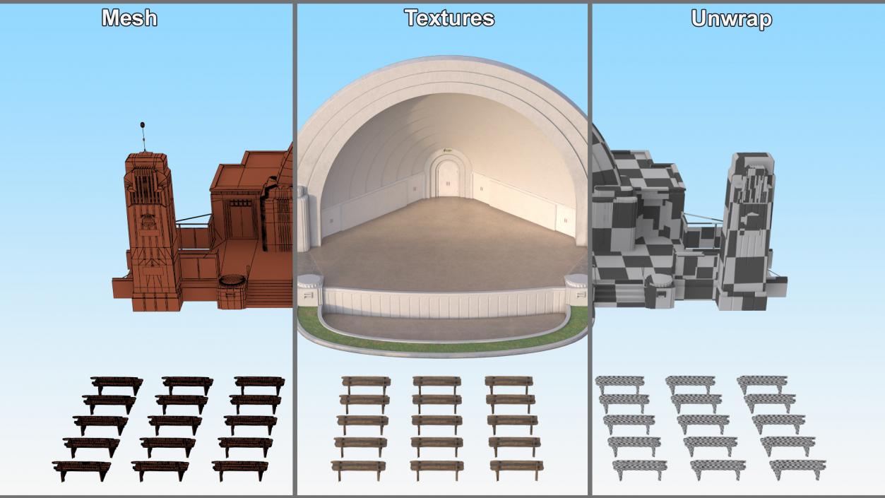 Open Air Amphitheater Structure with Seats 3D