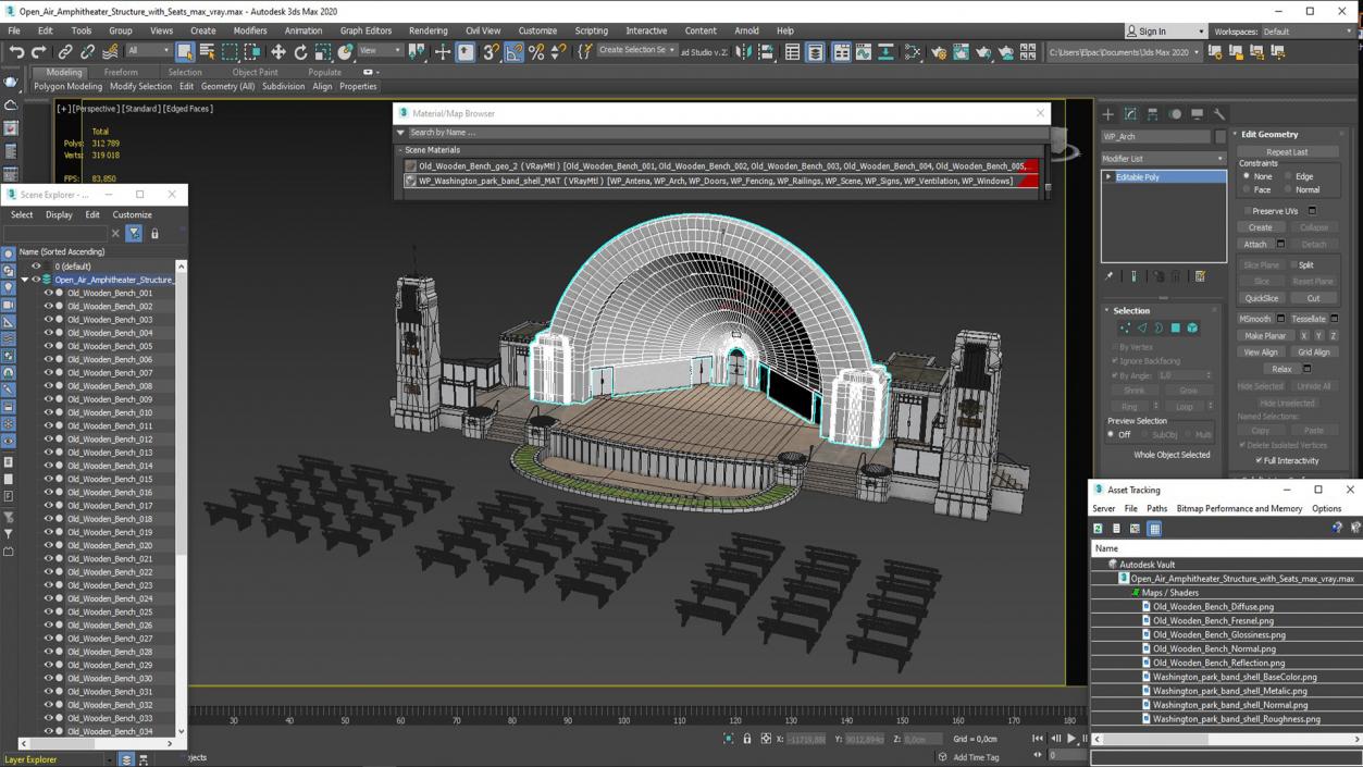 Open Air Amphitheater Structure with Seats 3D