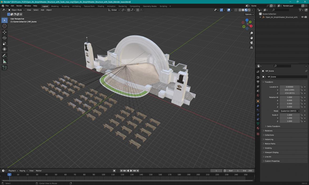 Open Air Amphitheater Structure with Seats 3D