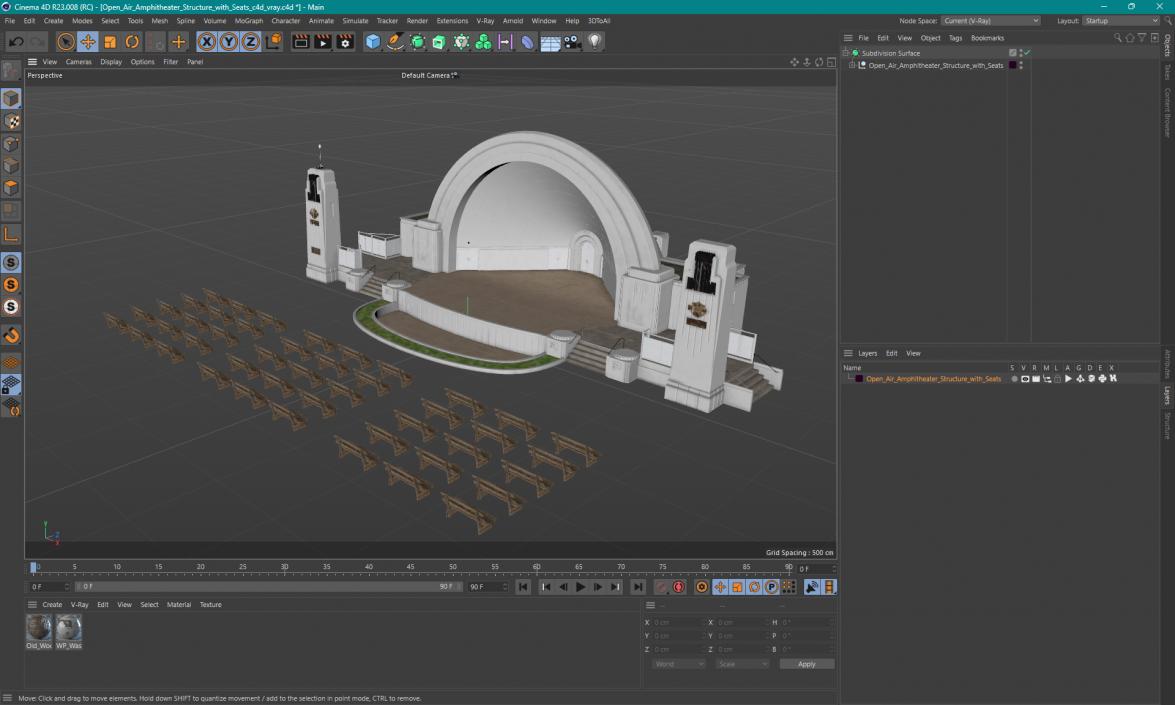 Open Air Amphitheater Structure with Seats 3D