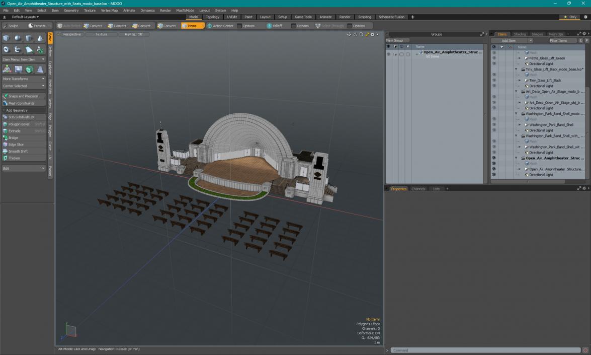 Open Air Amphitheater Structure with Seats 3D