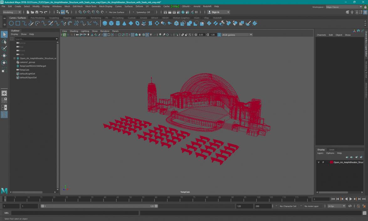 Open Air Amphitheater Structure with Seats 3D