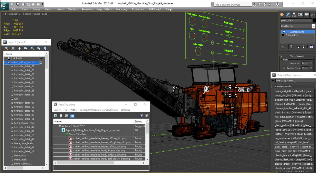 3D Asphalt Milling Machine Dirty Rigged