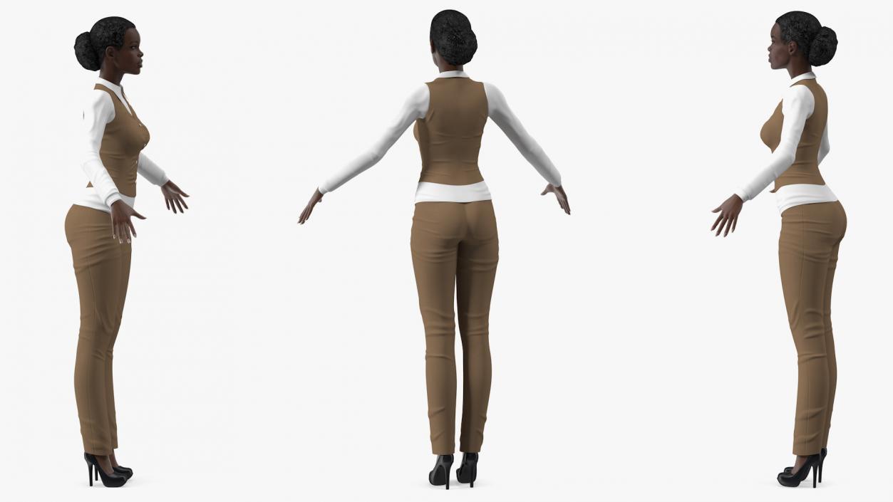 3D Dark Skin Business Style Woman Neutral Pose model