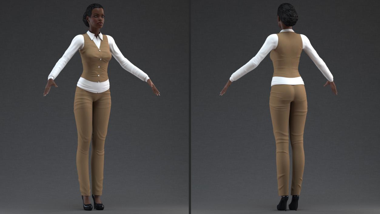 3D Dark Skin Business Style Woman Neutral Pose model