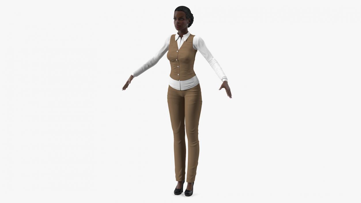 3D Dark Skin Business Style Woman Neutral Pose model