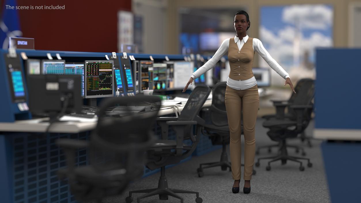 3D Dark Skin Business Style Woman Neutral Pose model