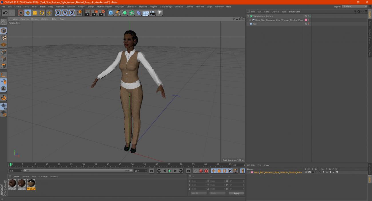 3D Dark Skin Business Style Woman Neutral Pose model